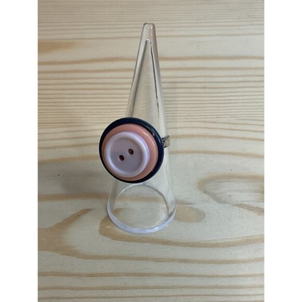 Vintage Button Adjustable Silver-Tone Ring Handmade Upcycled Jewelry